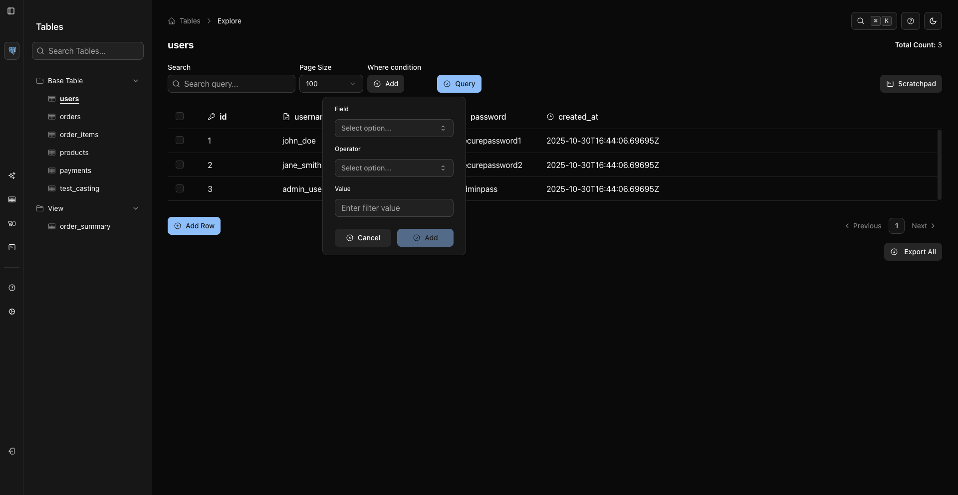 Where Conditions Popover