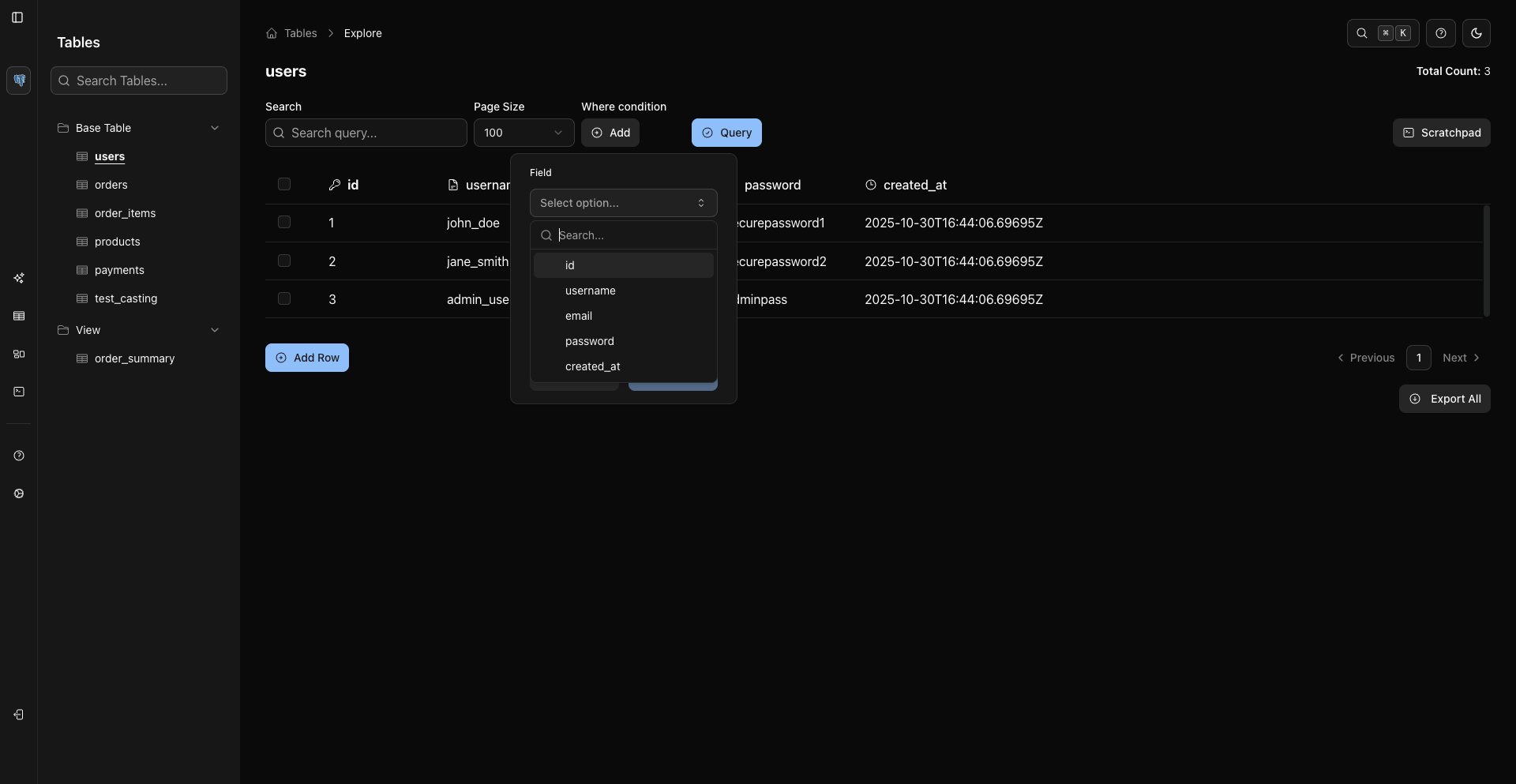 Where Field Dropdown