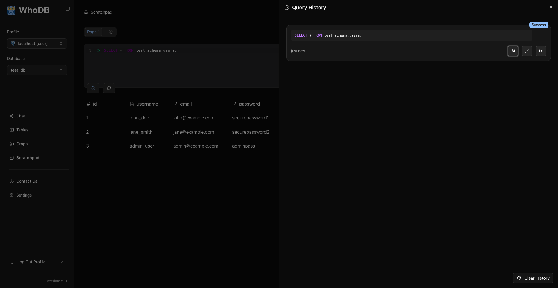 Query History Panel