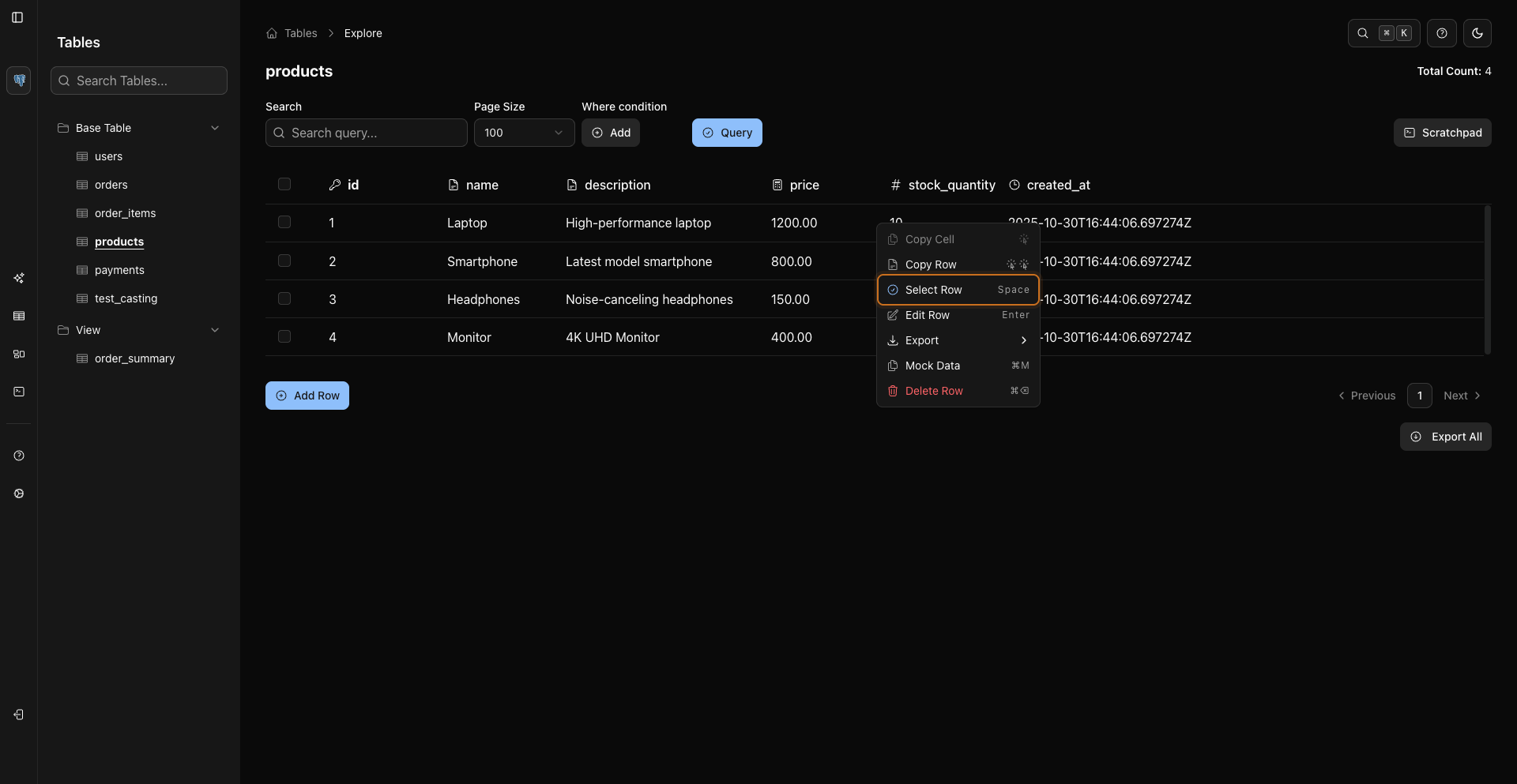 Select Row From Context Menu